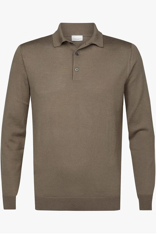 RONALD POLOSHIRT MERINO MÖRKBEIGE